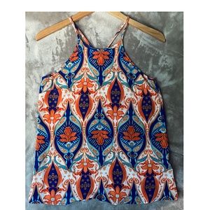 Allison Joy Halter Neck Tank Top, Size XS, Orange/Blue/Cream - Evereve